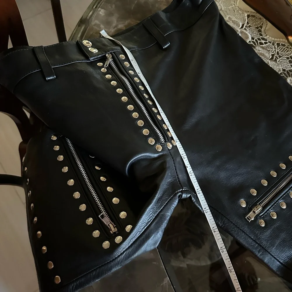 Black Studded Leather Pants - Picture 3 of 9